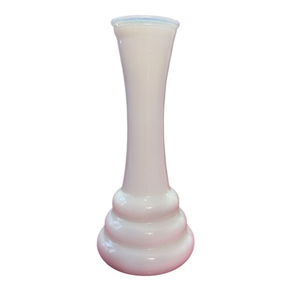Vintage Milk Glass Bud 6” Vase by Randall Bee Hive Bottom Art Deco MCM 3 Rings